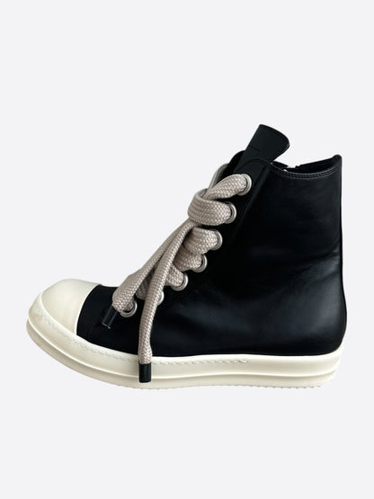 Rick Owens Black & White Leather Jumbo Lace High Top Sneakers