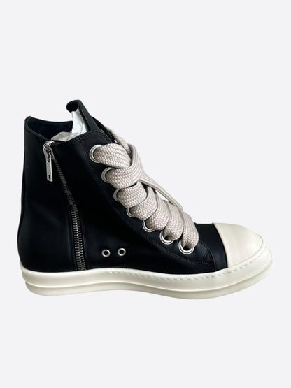 Rick Owens Black & White Leather Jumbo Lace High Top Sneakers