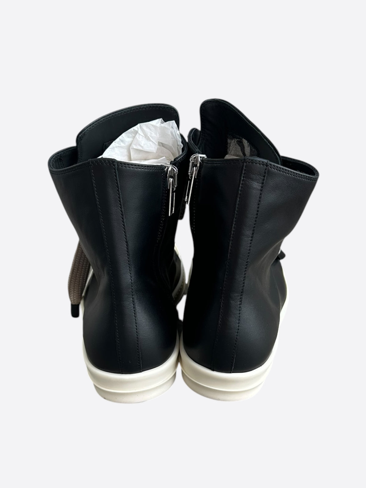 Rick Owens Black & White Leather Jumbo Lace High Top Sneakers
