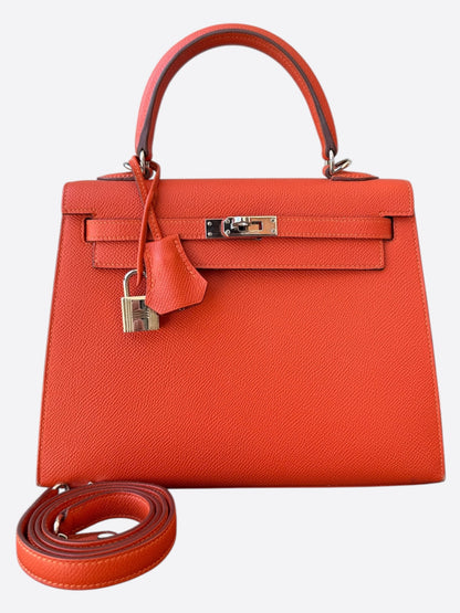 Hermes Orange Epsom & Palladium Hardware Kelly 25