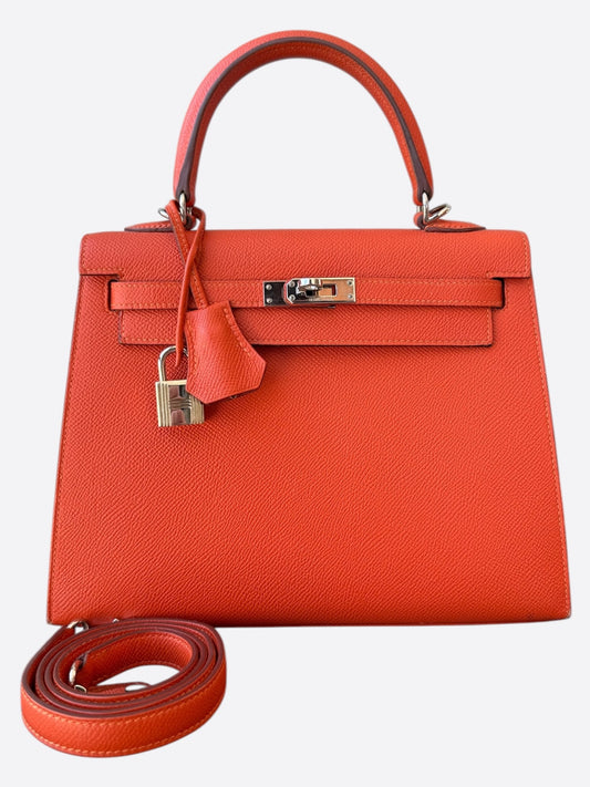 Hermes Orange Epsom & Palladium Hardware Kelly 25