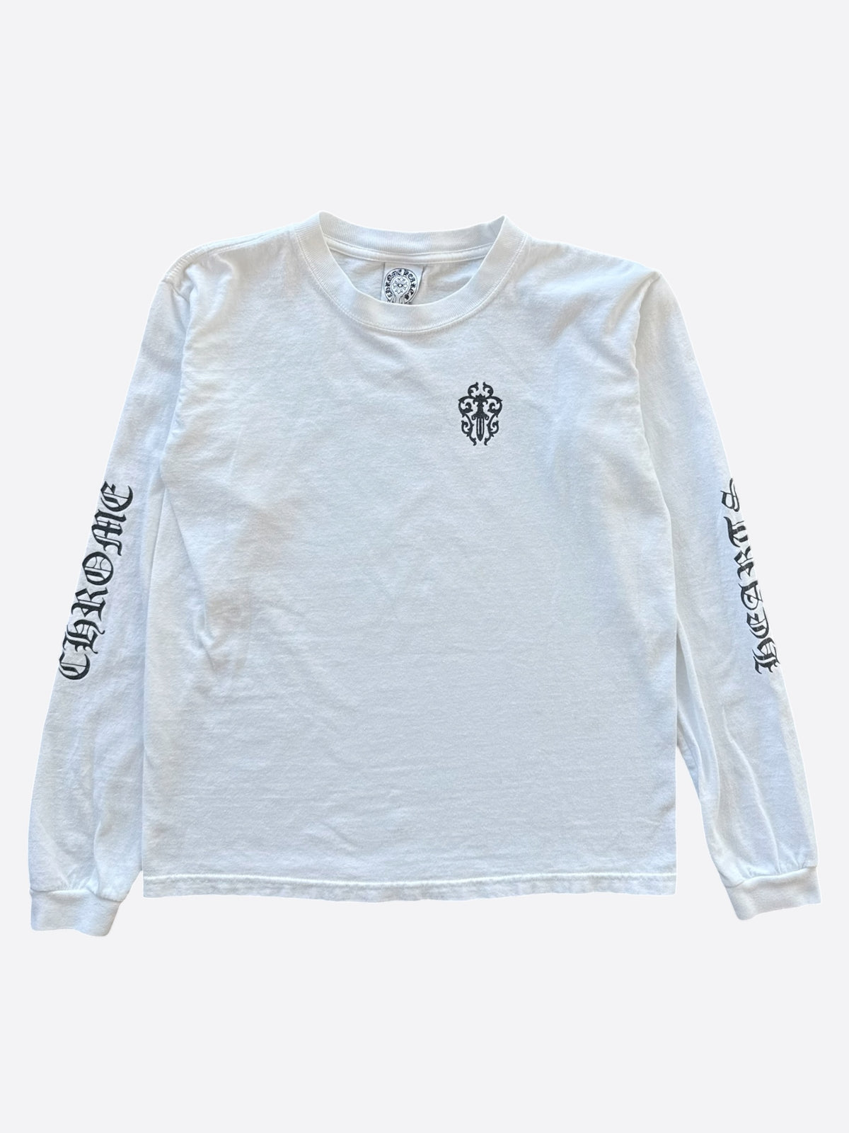 Chrome Hearts White & Black Dagger Scroll Logo Longsleeve T-Shirt