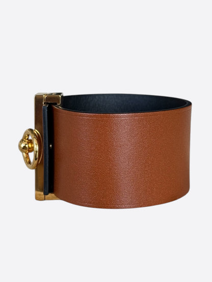 Hermes Brown & Black Swift & Gold Hardware Illusion Reversible Bracelet