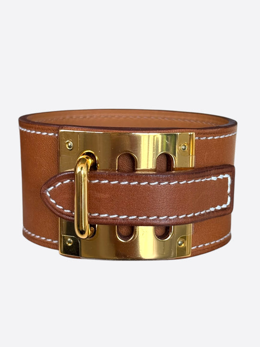 Hermes Brown Swift & Gold Hardware Intense Bracelet