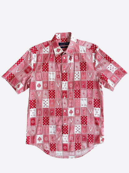 Louis Vuitton Red & White Cards Short Sleeve Button Up Shirt