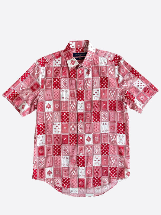 Louis Vuitton Red & White Cards Short Sleeve Button Up Shirt