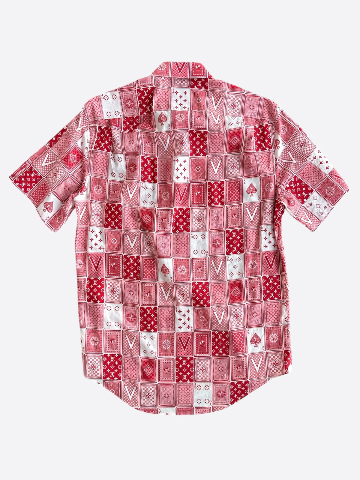 Louis Vuitton Red & White Cards Short Sleeve Button Up Shirt