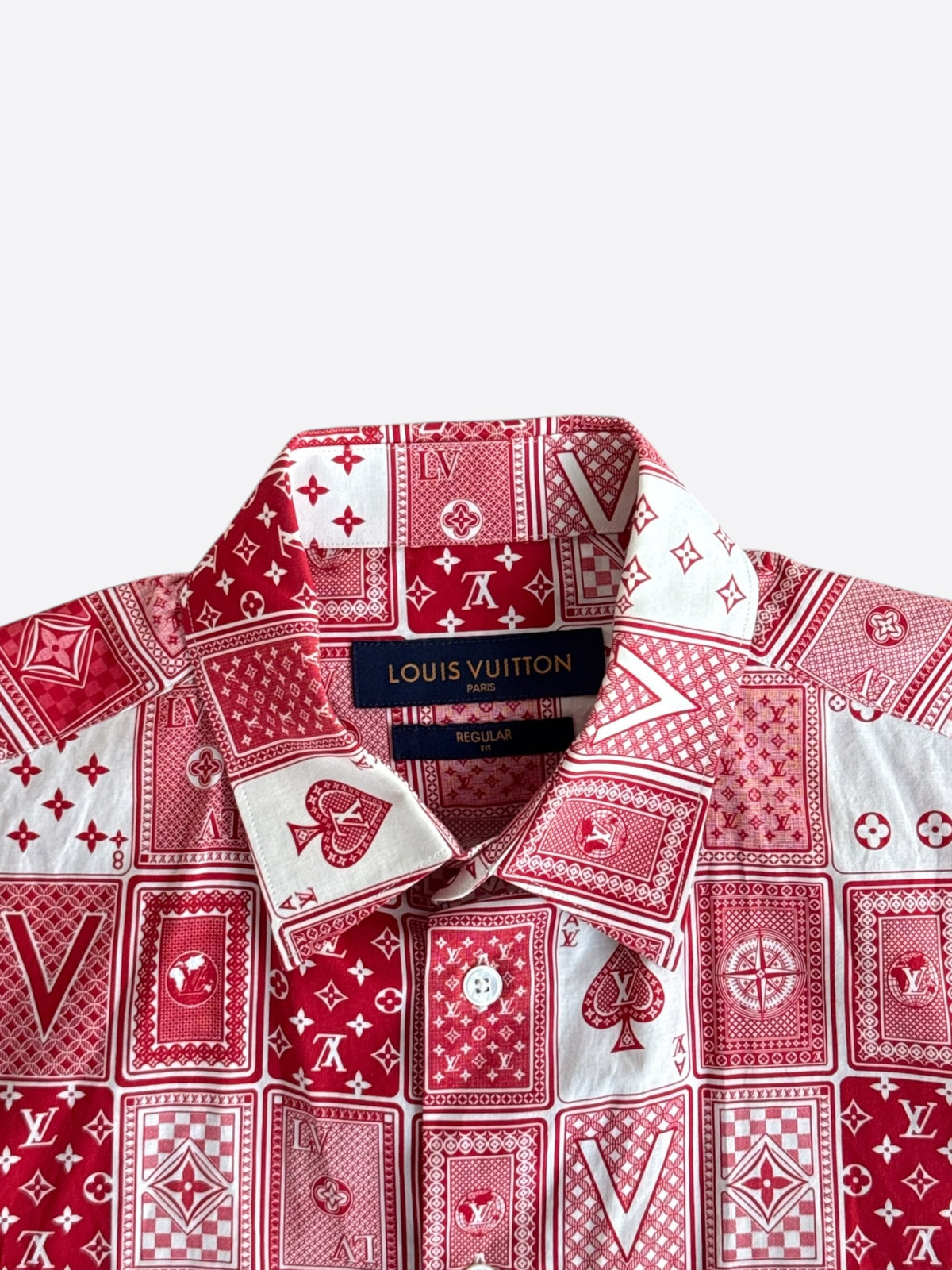 Louis Vuitton Red & White Cards Short Sleeve Button Up Shirt