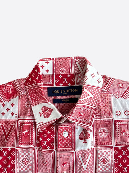 Louis Vuitton Red & White Cards Short Sleeve Button Up Shirt