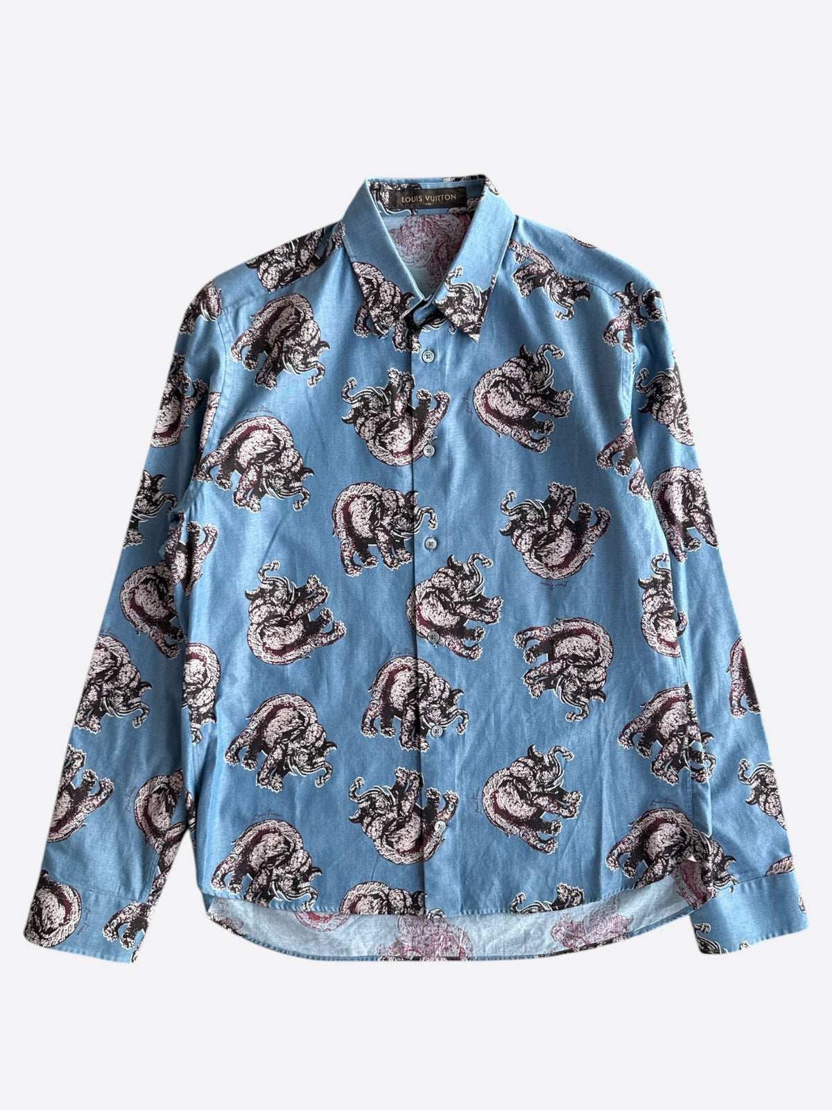Louis Vuitton Blue & Red Elephant Graphic Button Up Shirt