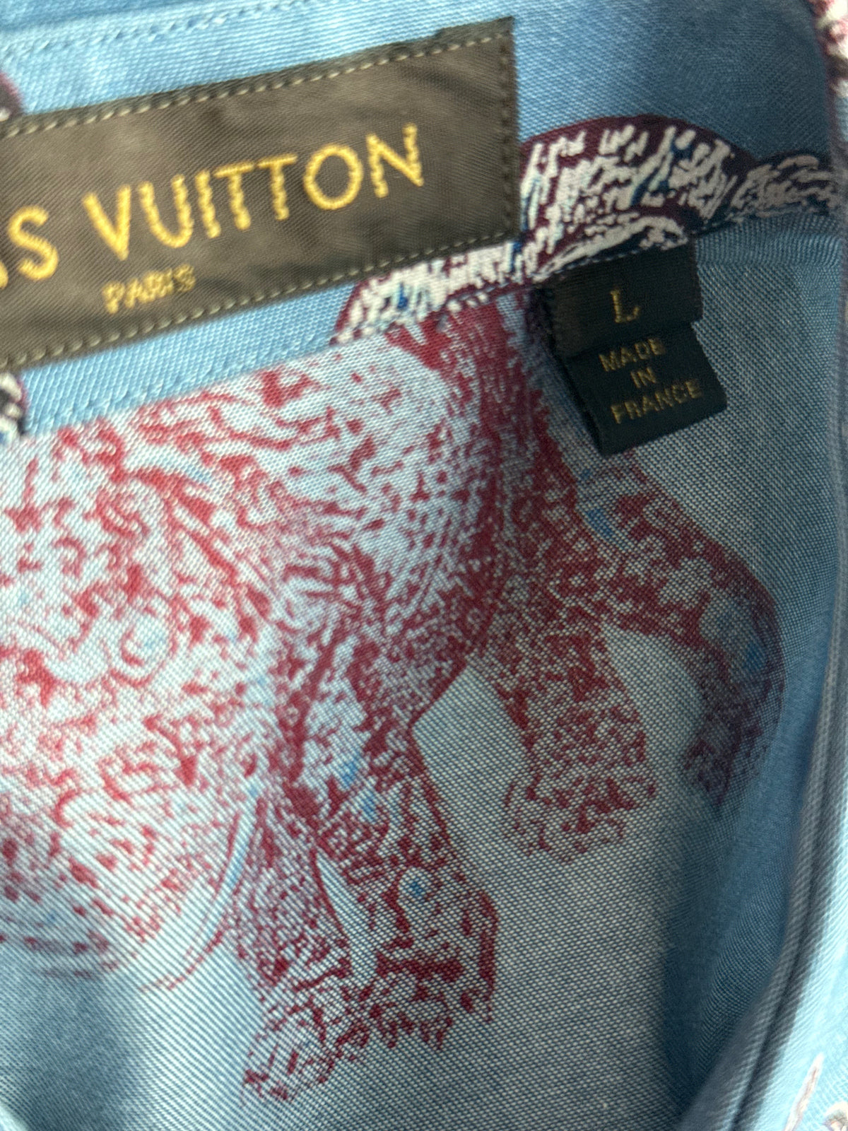 Louis Vuitton Blue & Red Elephant Graphic Button Up Shirt