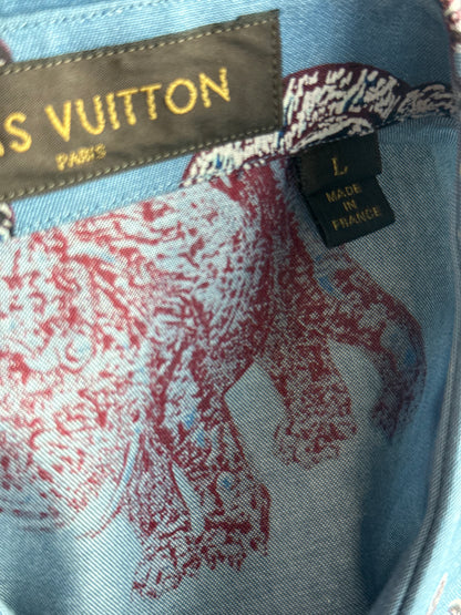Louis Vuitton Blue & Red Elephant Graphic Button Up Shirt
