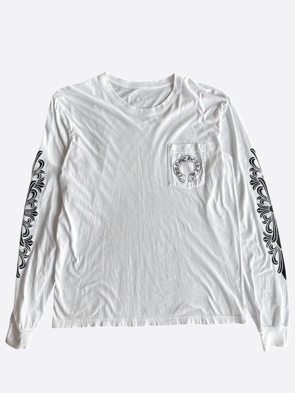 Chrome Hearts White & Black Horseshoe Logo Longsleeve T-Shirt