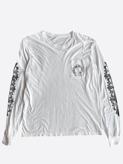 Chrome Hearts White & Black Horseshoe Logo Longsleeve T-Shirt