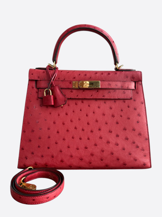 Hermes Red Ostrich & Gold Hardware Kelly 28
