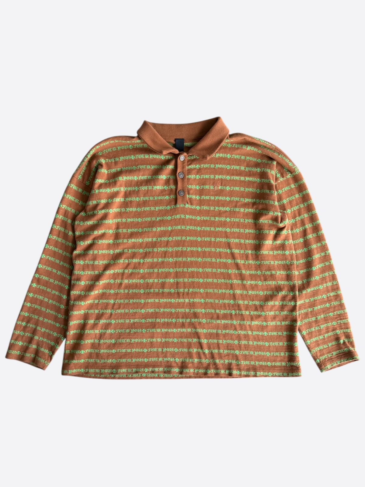 Chrome Hearts Orange & Green Striped Polo Longsleeve T-Shirt
