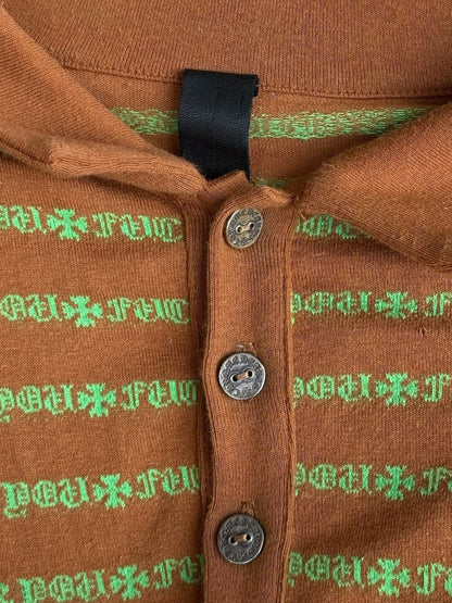Chrome Hearts Orange & Green Striped Polo Longsleeve T-Shirt