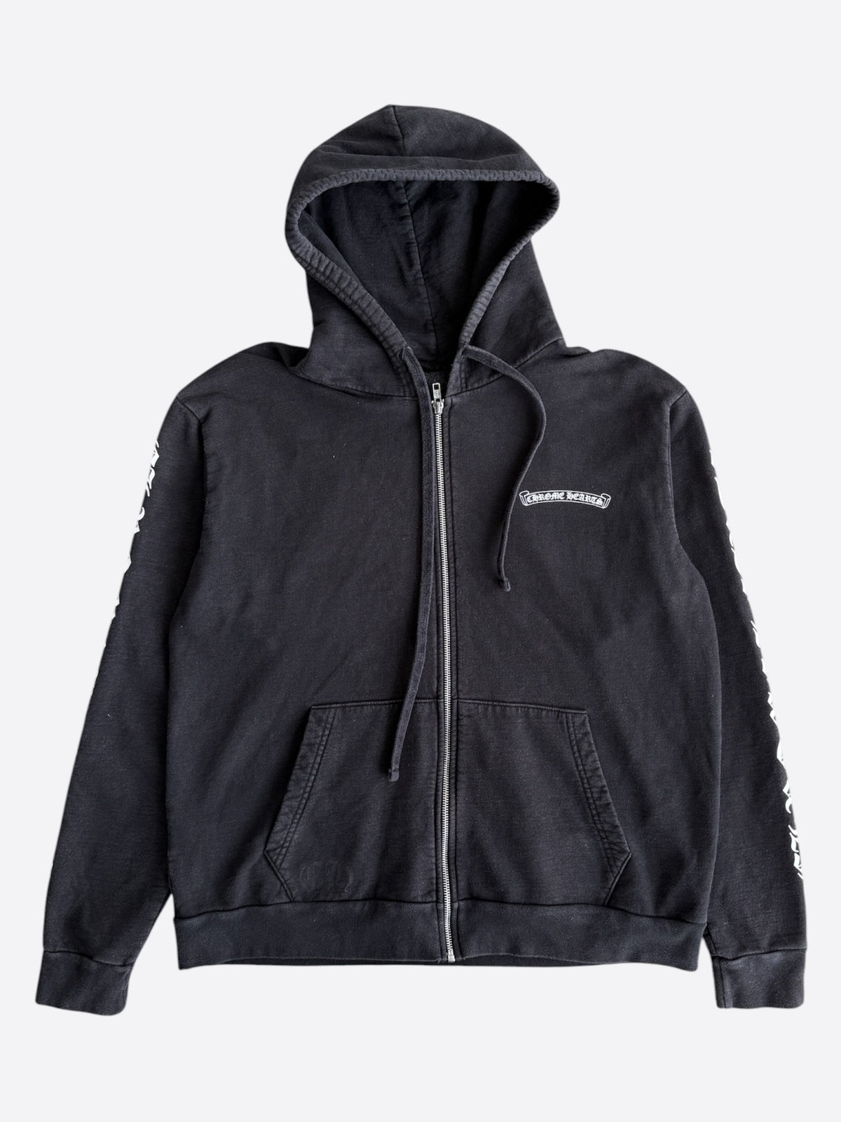 Chrome Hearts Black & White Scroll Logo Zip Up Hoodie