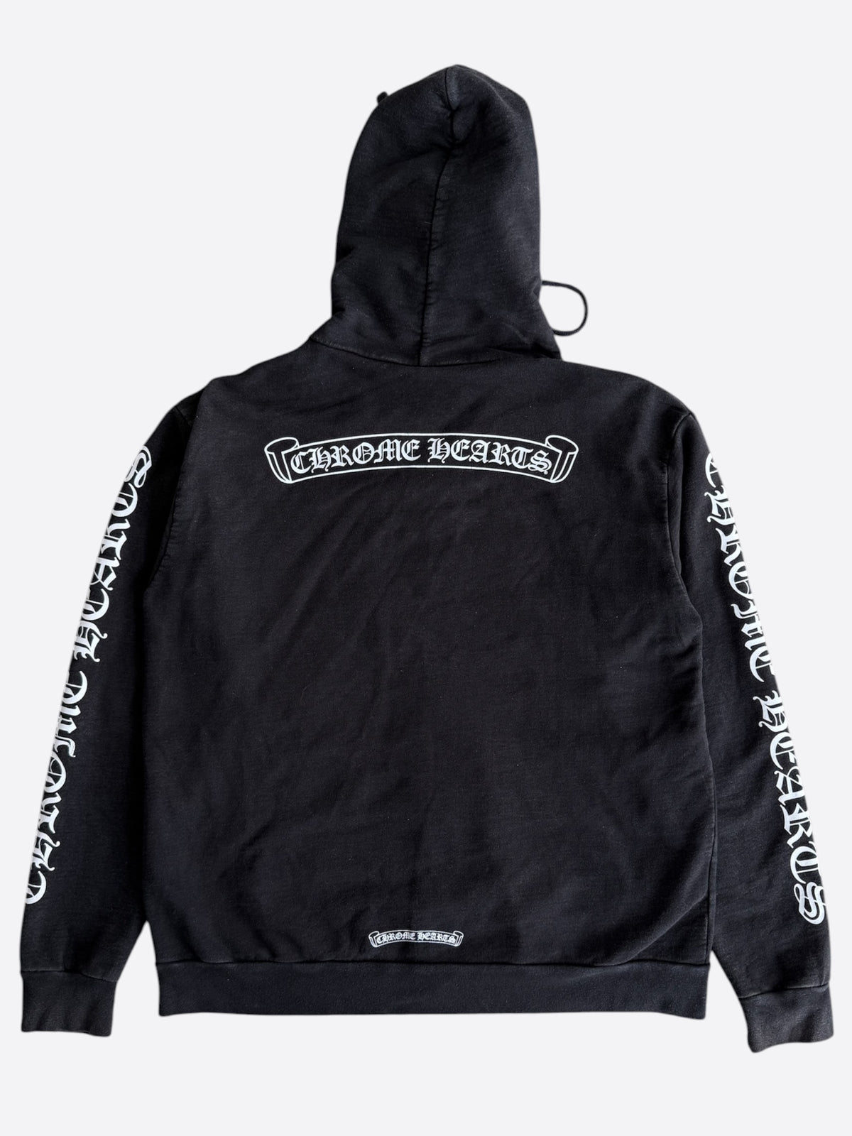 Chrome Hearts Black & White Scroll Logo Zip Up Hoodie