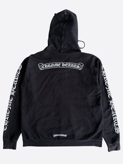 Chrome Hearts Black & White Scroll Logo Zip Up Hoodie