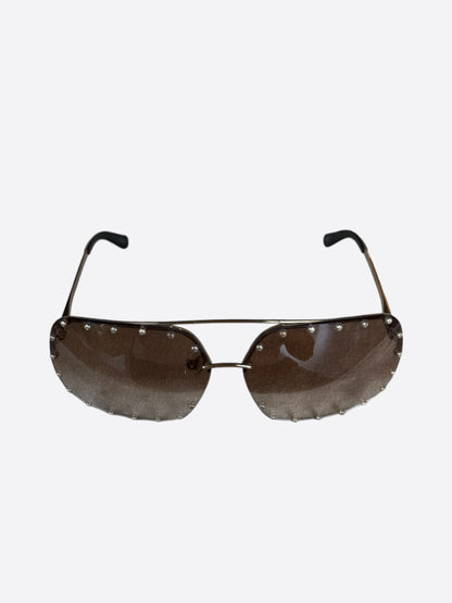 Louis Vuitton Brown & Silver The Party Square Sunglasses