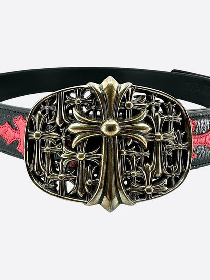 Chrome Hearts Black & Red Cross Patch Cemetery Belt