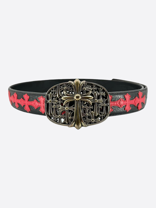 Chrome Hearts Black & Red Cross Patch Cemetery Belt