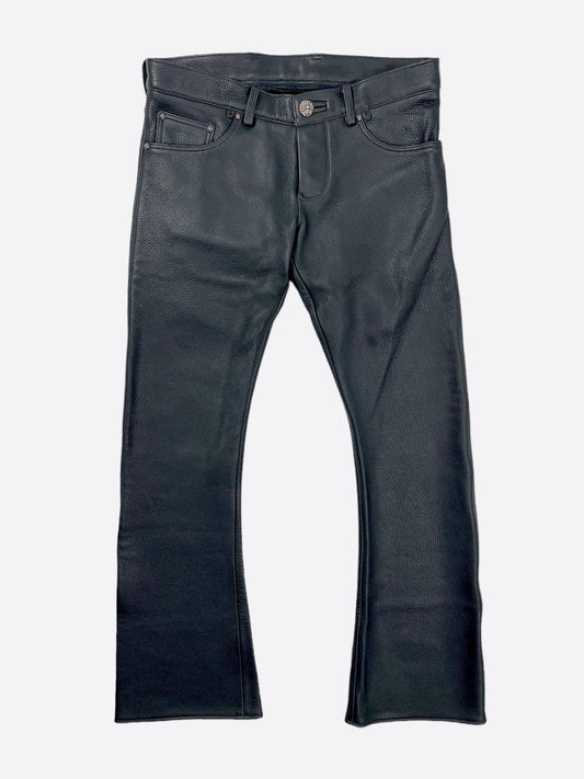 Chrome Hearts Black Custom Leather Flare Pants