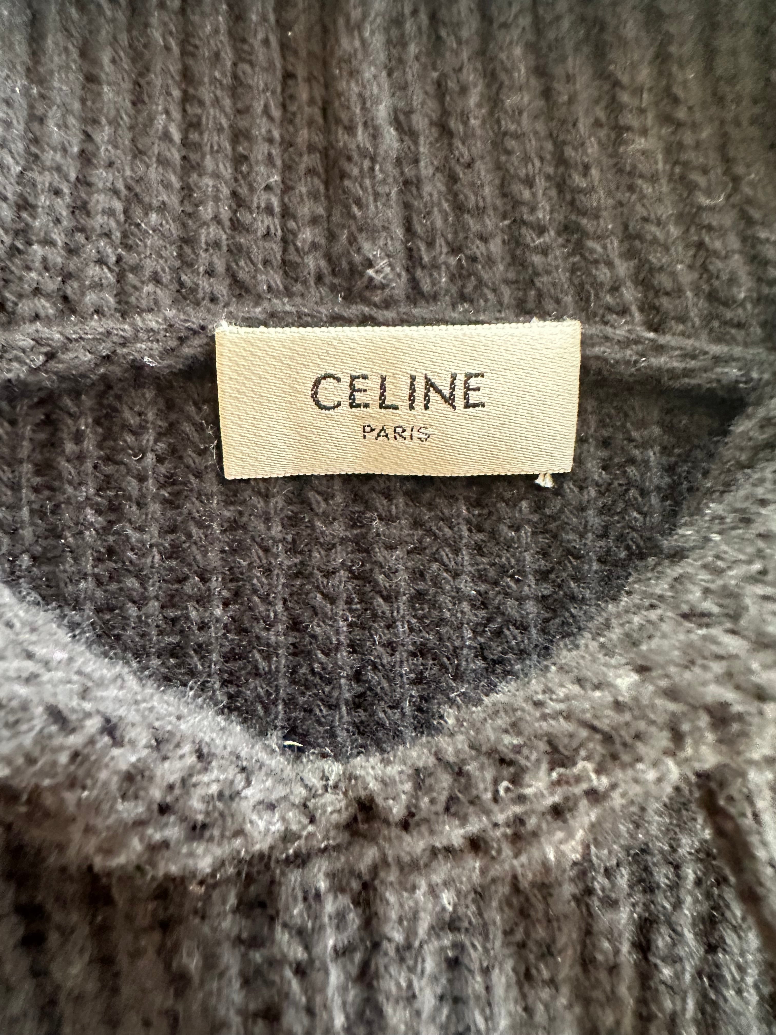 Celine Black & White Logo Ribbed Wool Hoodie – Savonches