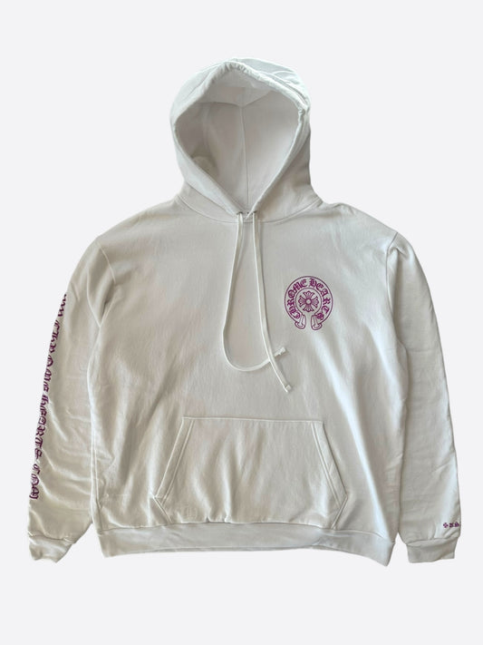 Chrome Hearts White & Pink Glitter Horseshoe Logo Hoodie