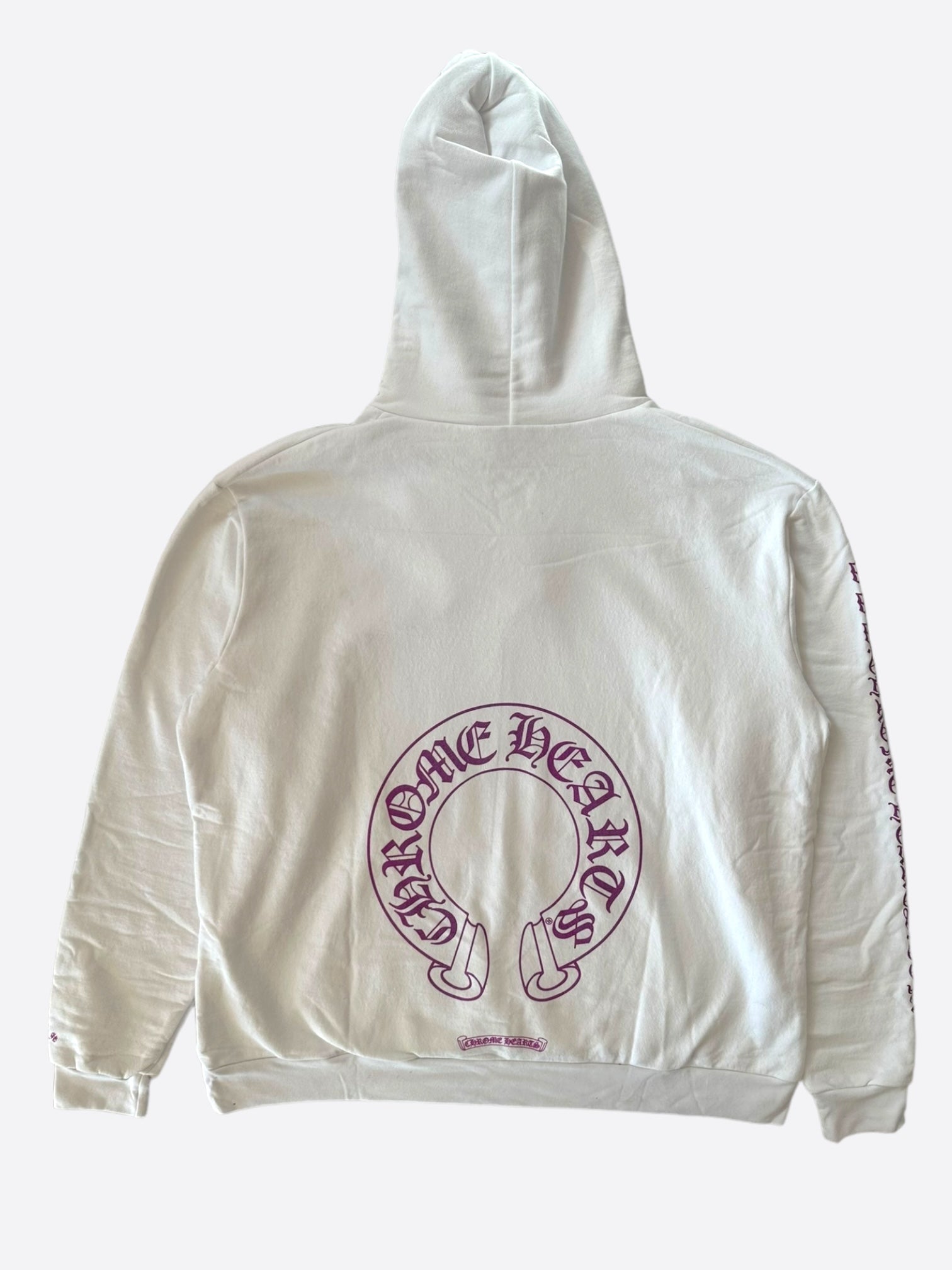 Chrome Hearts White & Pink Glitter Horseshoe Logo Hoodie