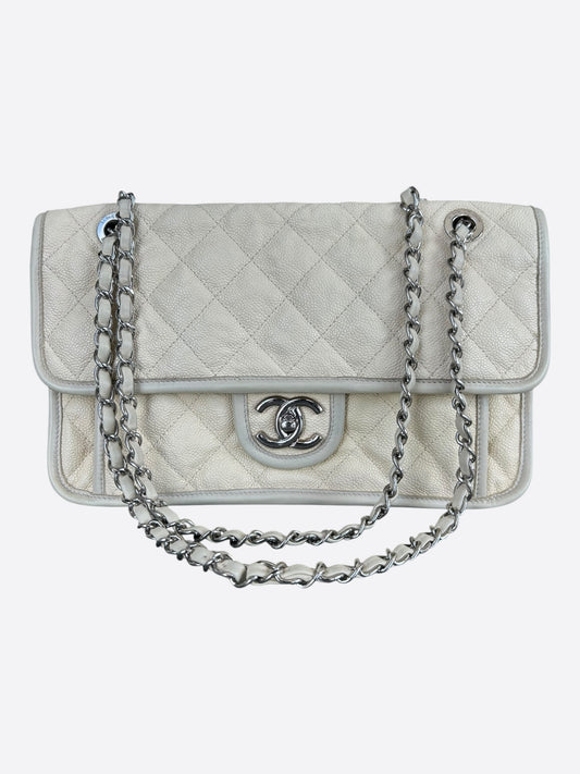 Chanel Ivory Quilted Caviar French Riviera Large Flap Bag