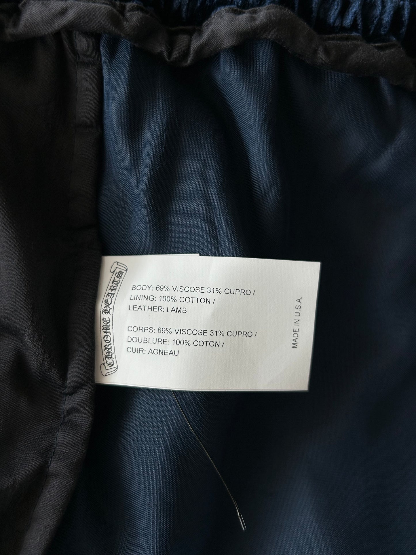 Chrome Hearts Navy & White Embroidered Logo Velour Track Pants