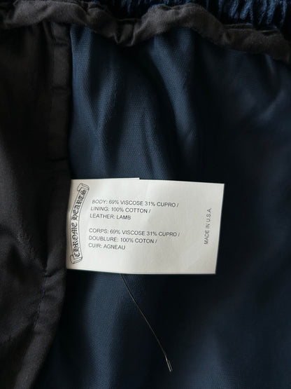 Chrome Hearts Navy & White Embroidered Logo Velour Track Pants