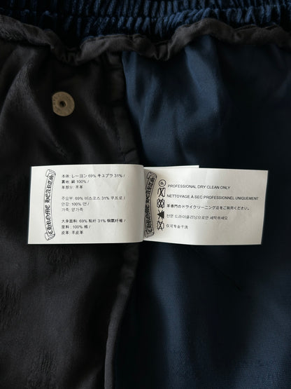 Chrome Hearts Navy & White Embroidered Logo Velour Track Pants