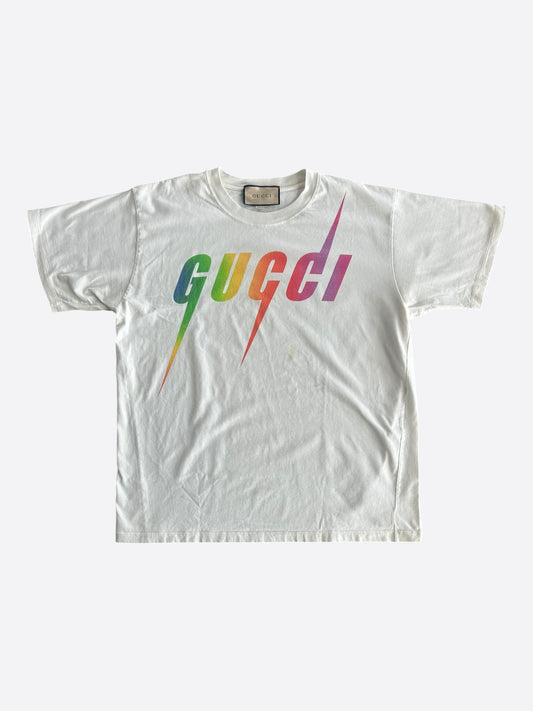 Gucci White & Multicolor Blade Logo T-Shirt