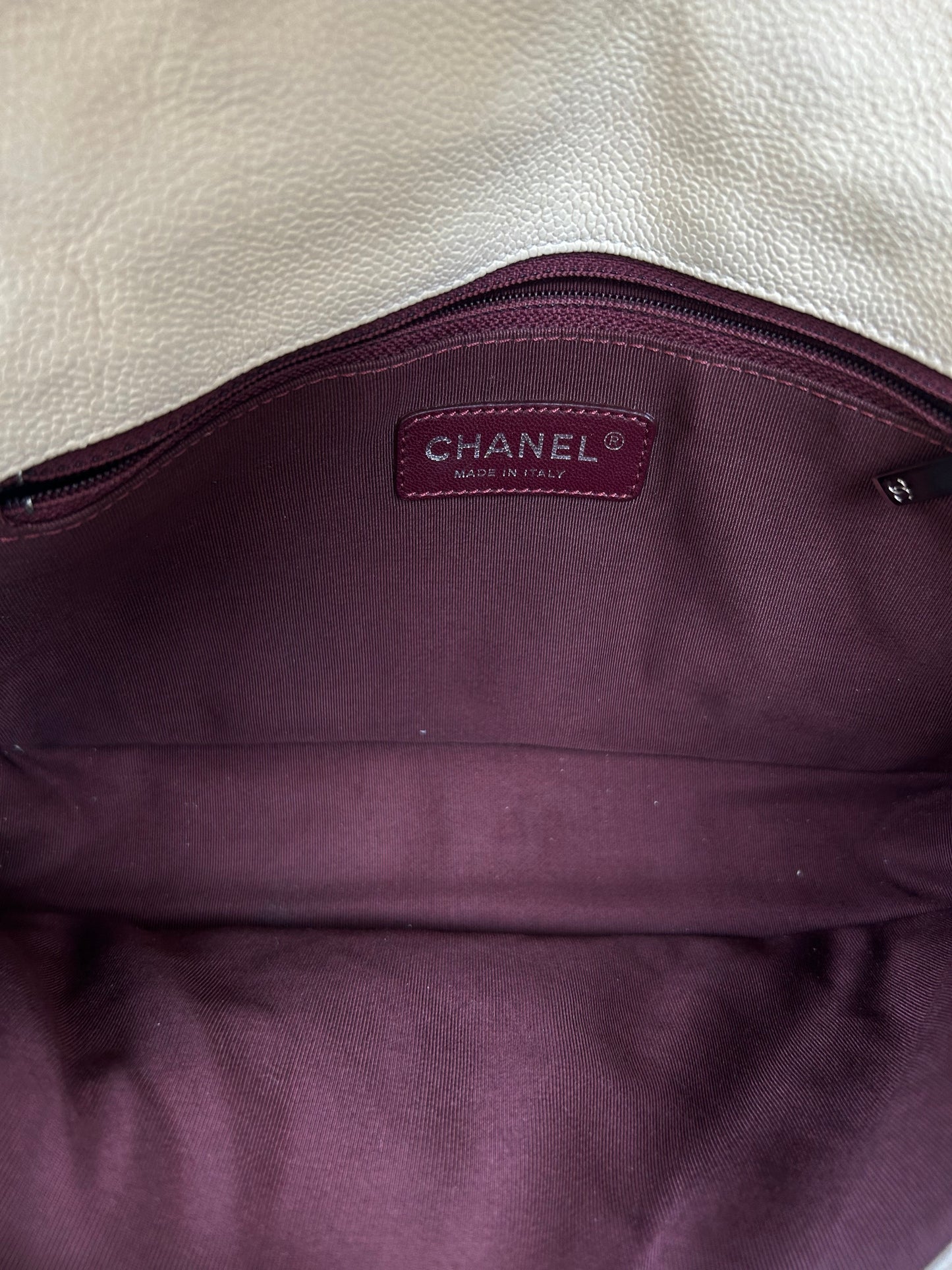 Chanel Ivory Quilted Caviar French Riviera Large Flap Bag