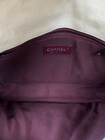 Chanel Ivory Quilted Caviar French Riviera Large Flap Bag