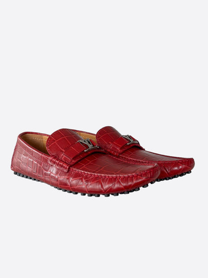 Louis Vuitton Red Embossed Alligator Moccasins