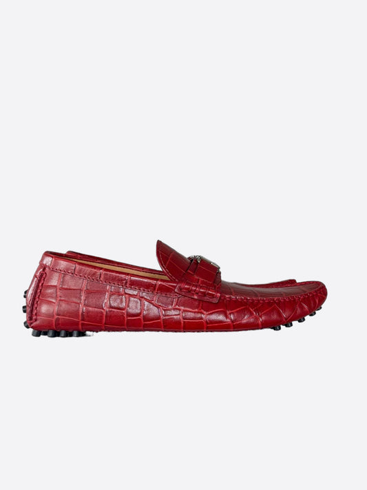 Louis Vuitton Red Embossed Alligator Moccasins