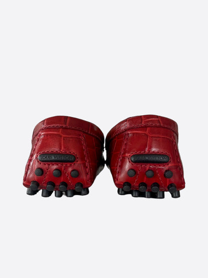 Louis Vuitton Red Embossed Alligator Moccasins