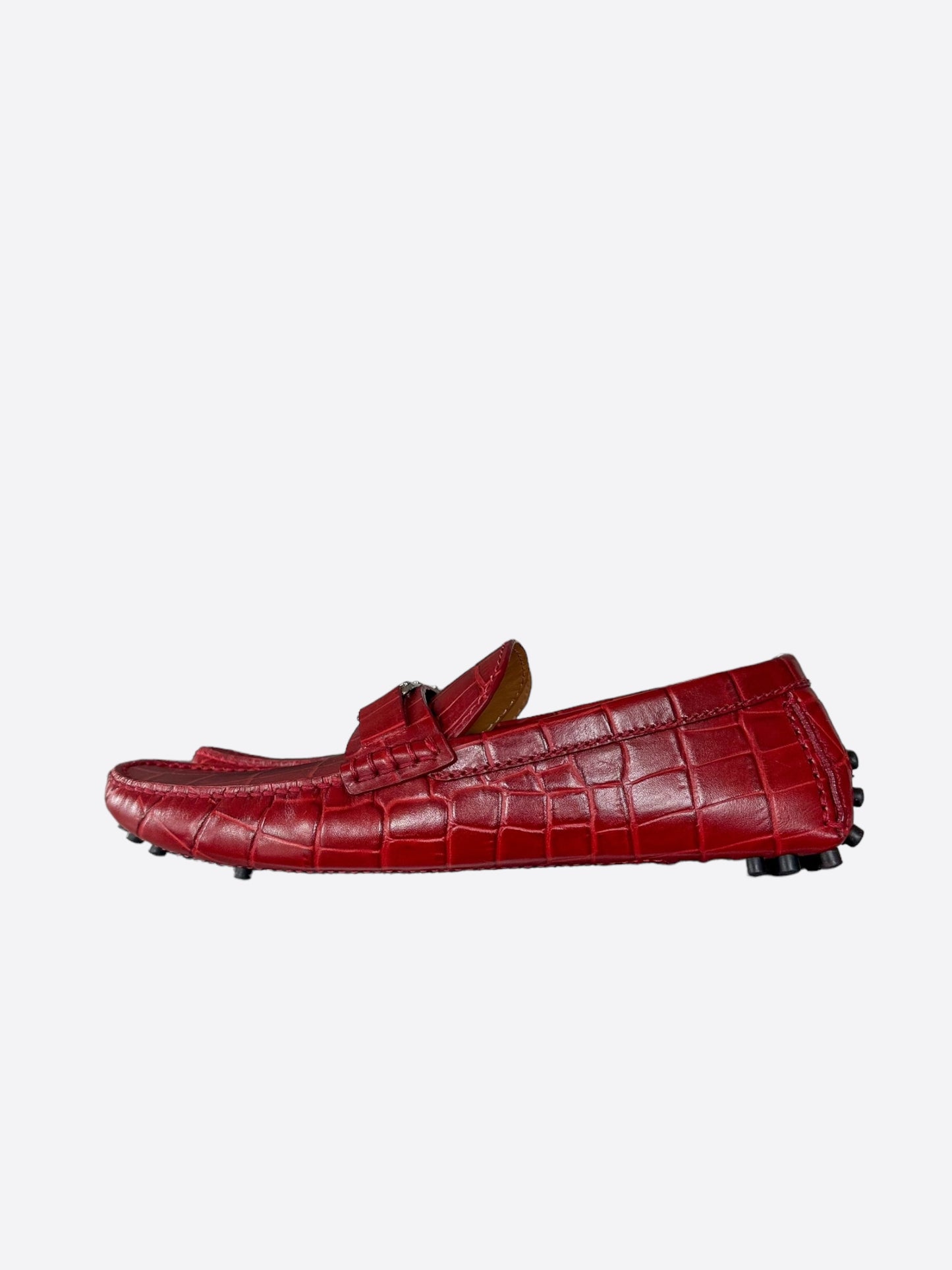 Louis Vuitton Red Embossed Alligator Moccasins