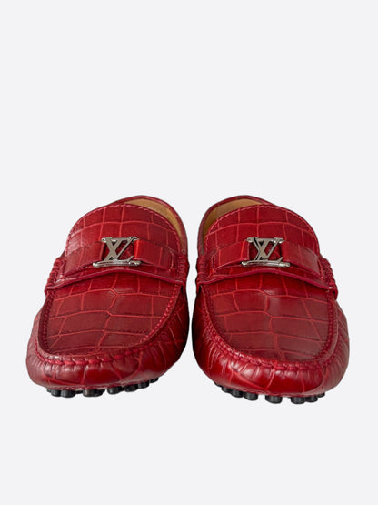 Louis Vuitton Red Embossed Alligator Moccasins