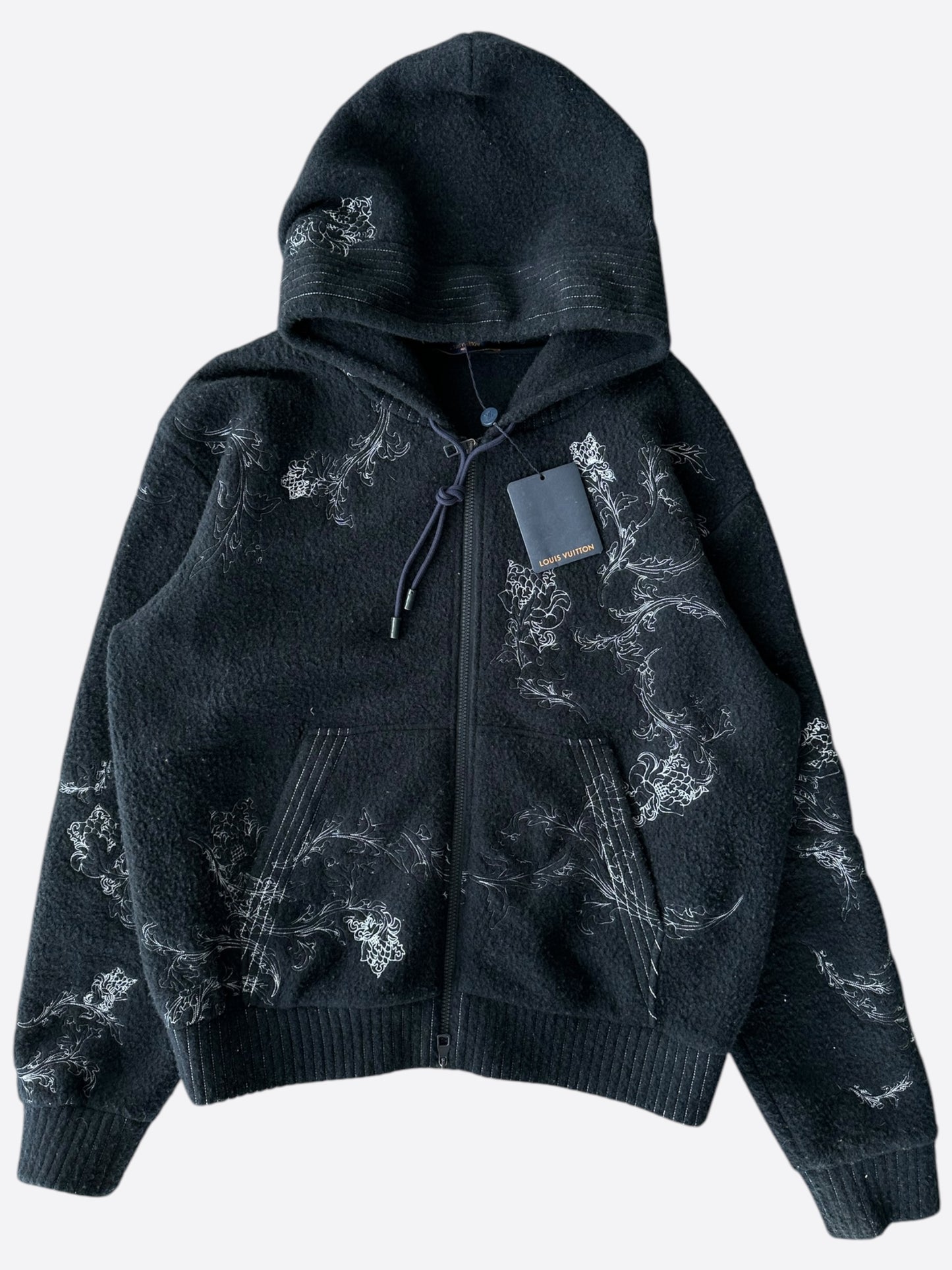 Louis Vuitton Navy & White Flower Embroidered Zip Up Hoodie