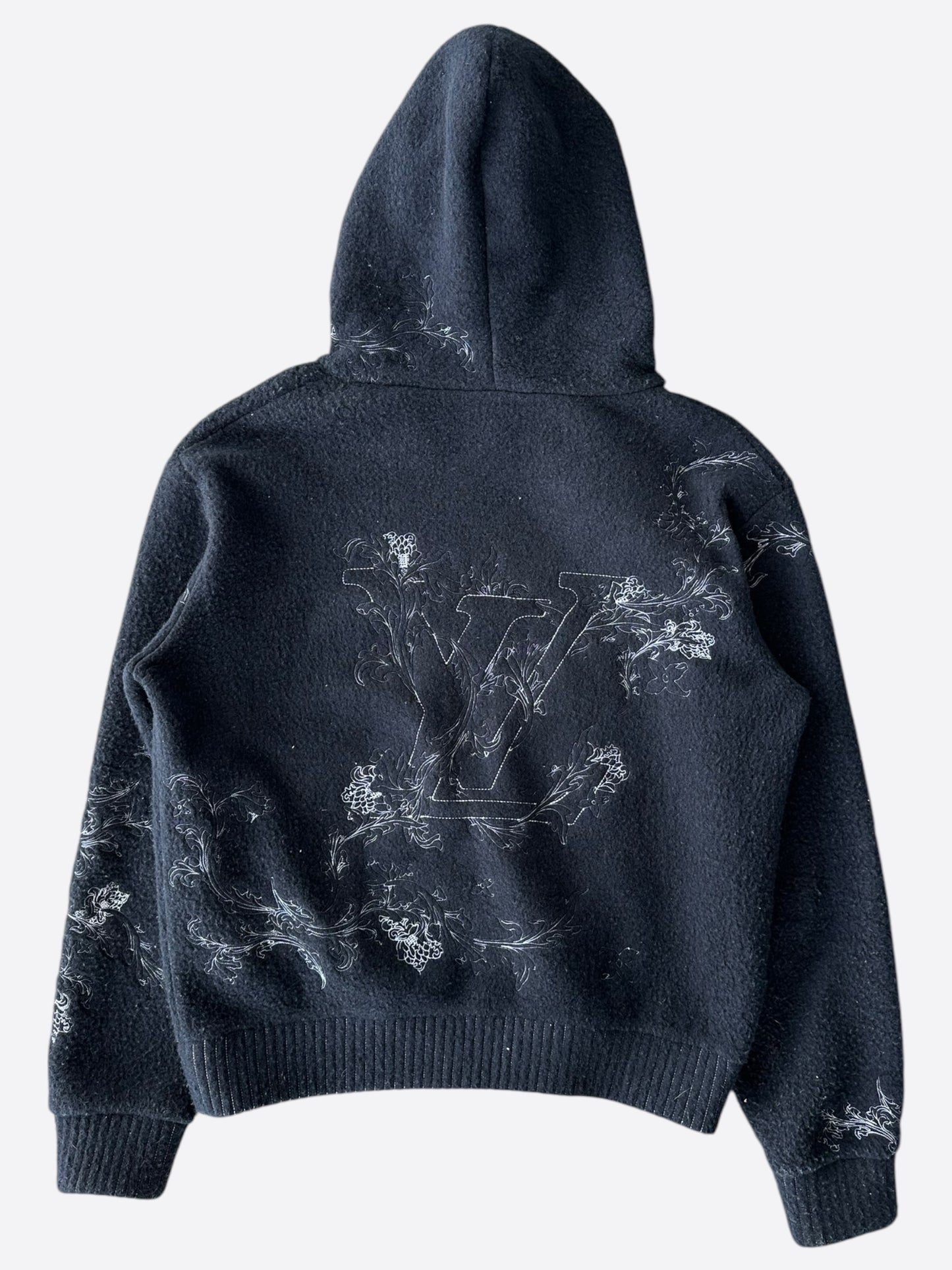 Louis Vuitton Navy & White Flower Embroidered Zip Up Hoodie