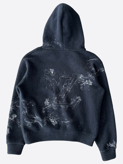 Louis Vuitton Navy & White Flower Embroidered Zip Up Hoodie