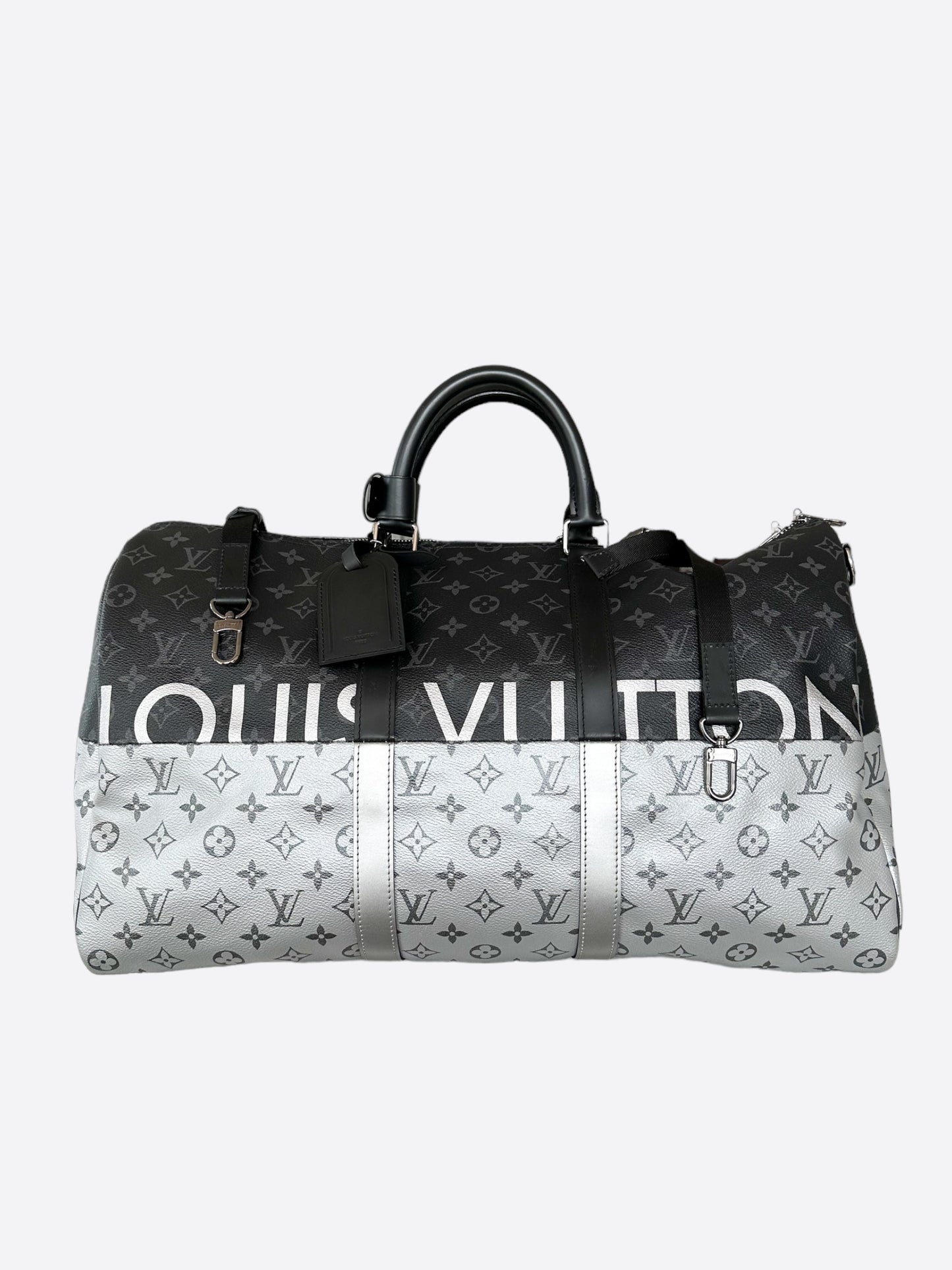 Louis Vuitton Black & Silver Split Monogram Keepall 50