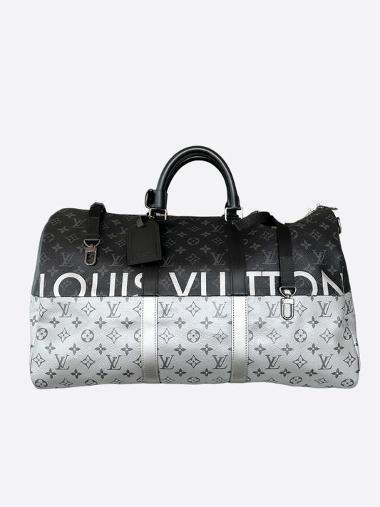 Louis Vuitton Black & Silver Split Monogram Keepall 50