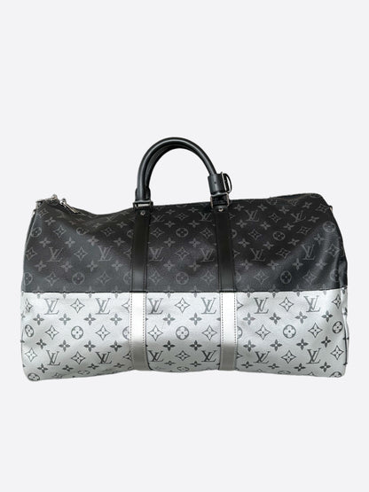 Louis Vuitton Black & Silver Split Monogram Keepall 50