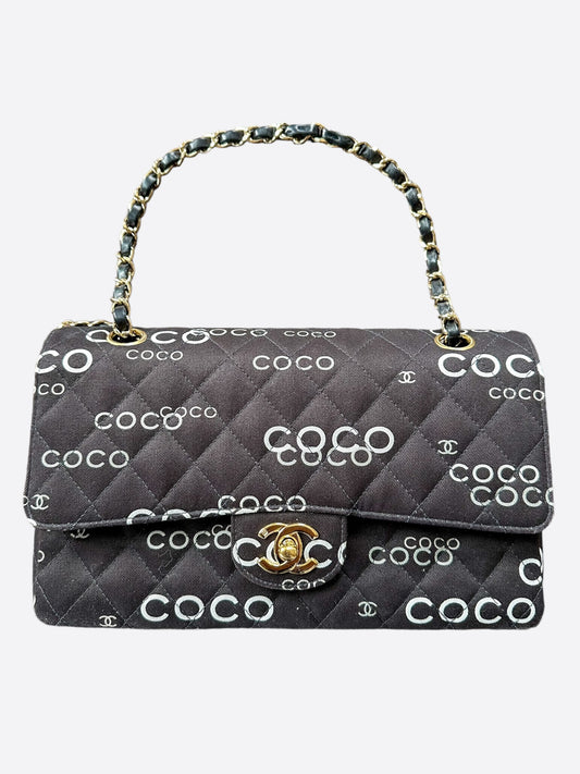 Chanel Black & White Coco Logo Double Flap Bag